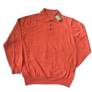 NWT Orvis 100% Merino Wool Long Sleeve Polo Sweater Orange Size L